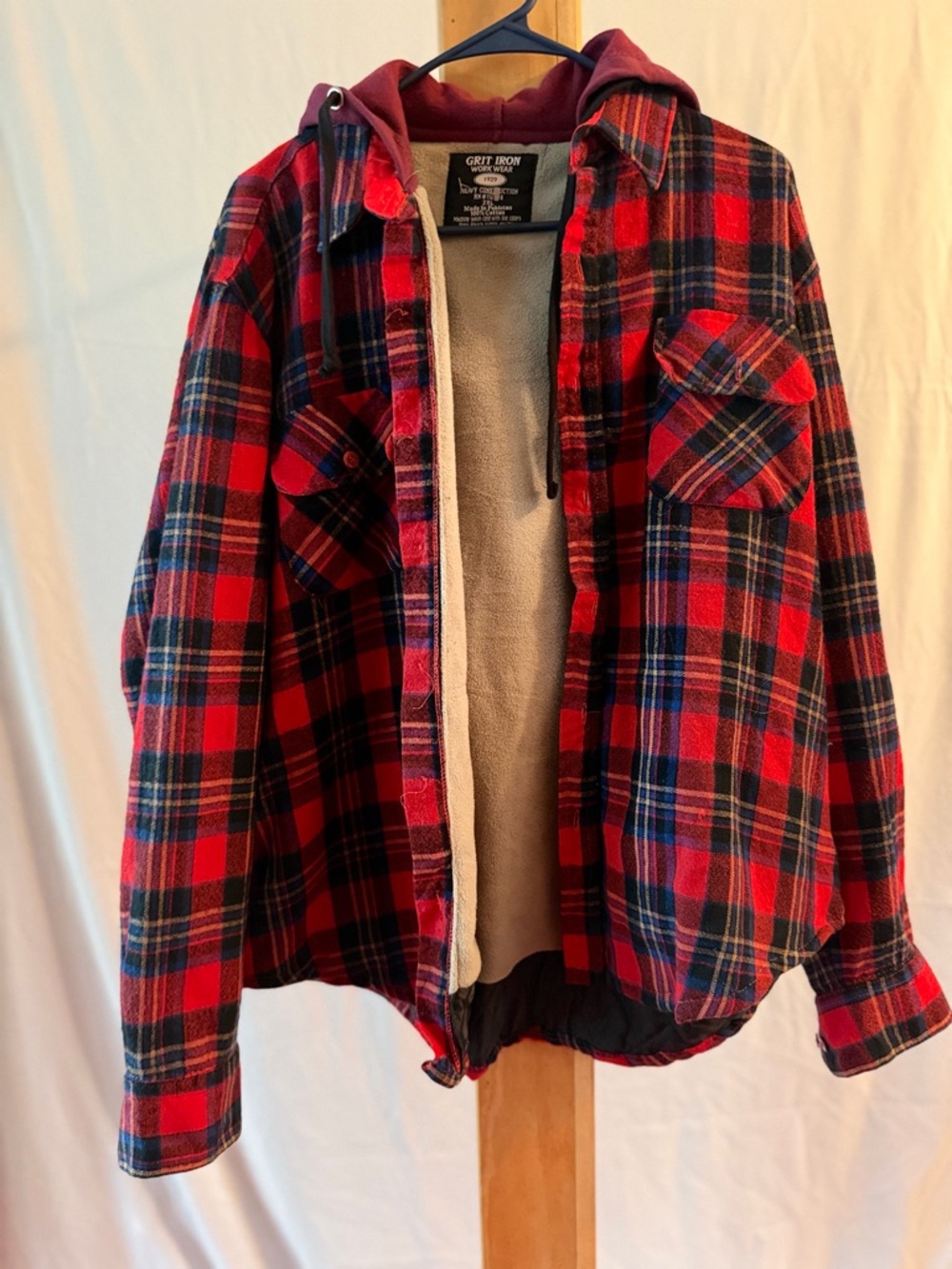 Grit Iron Red Plaid Utility Jacket with Hood